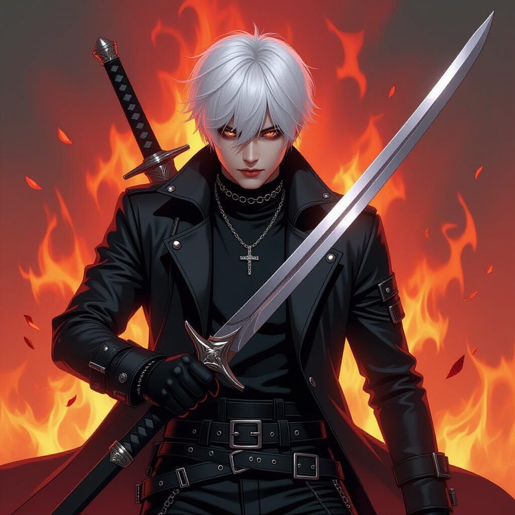 Edgy K-Pop Idol Wields Sword Amidst Hellfire