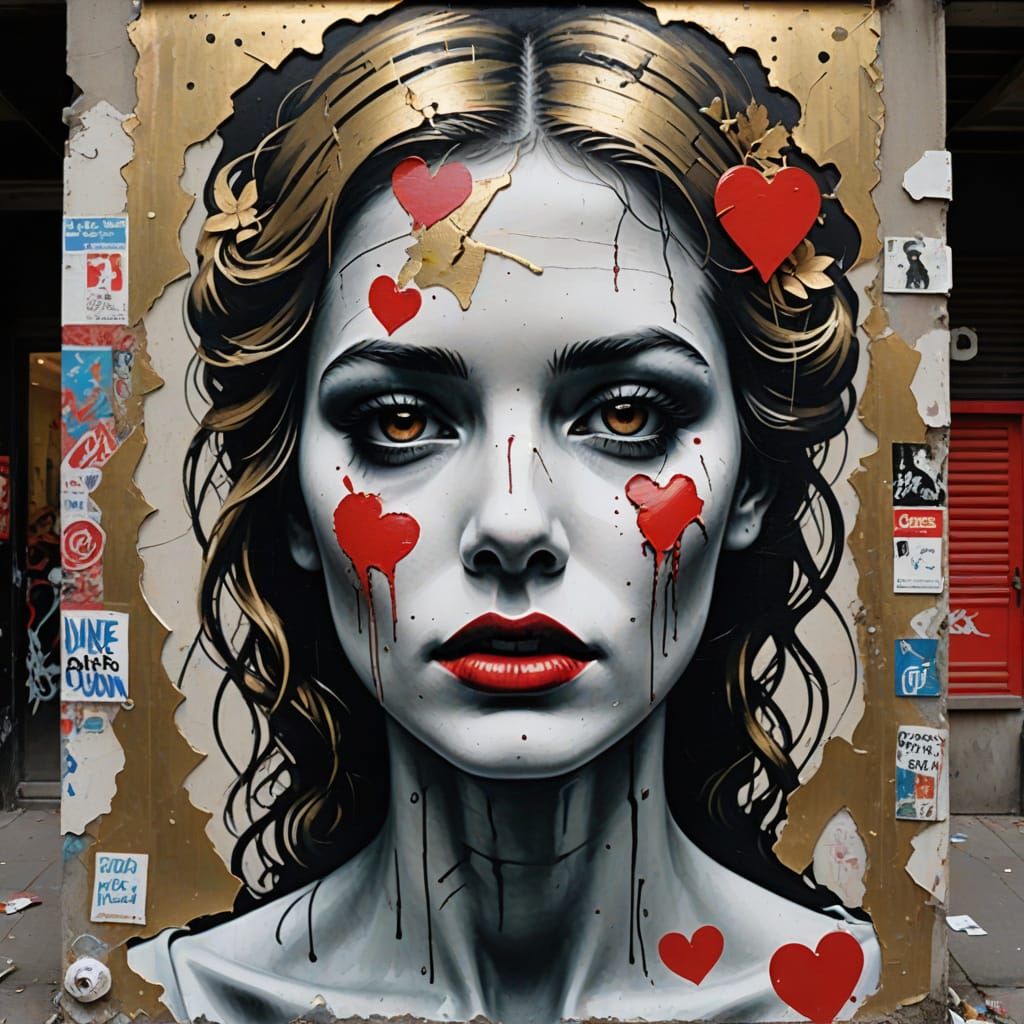 Glamorous Decay: Banksy-Inspired Portrait of Lost Beauty