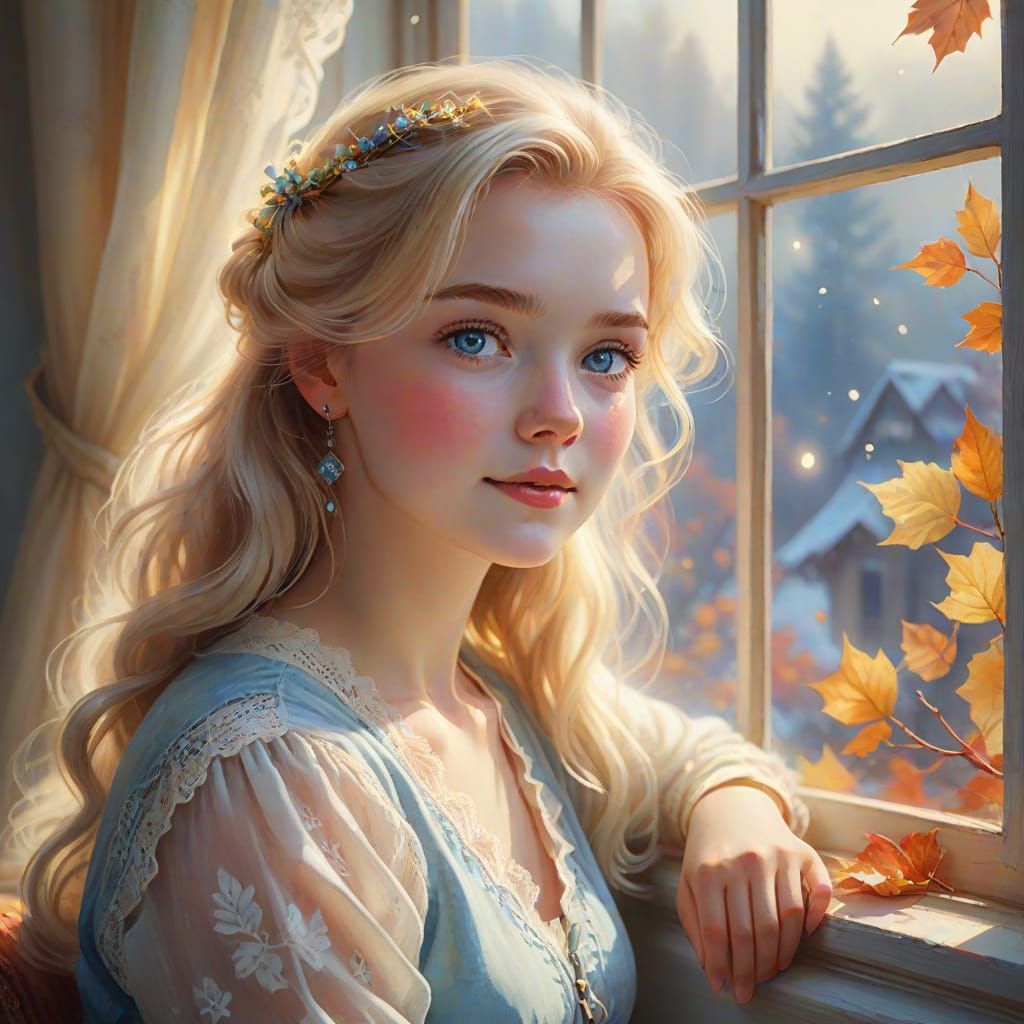 Ethereal Lady Daydreams in Autumn Wonderland