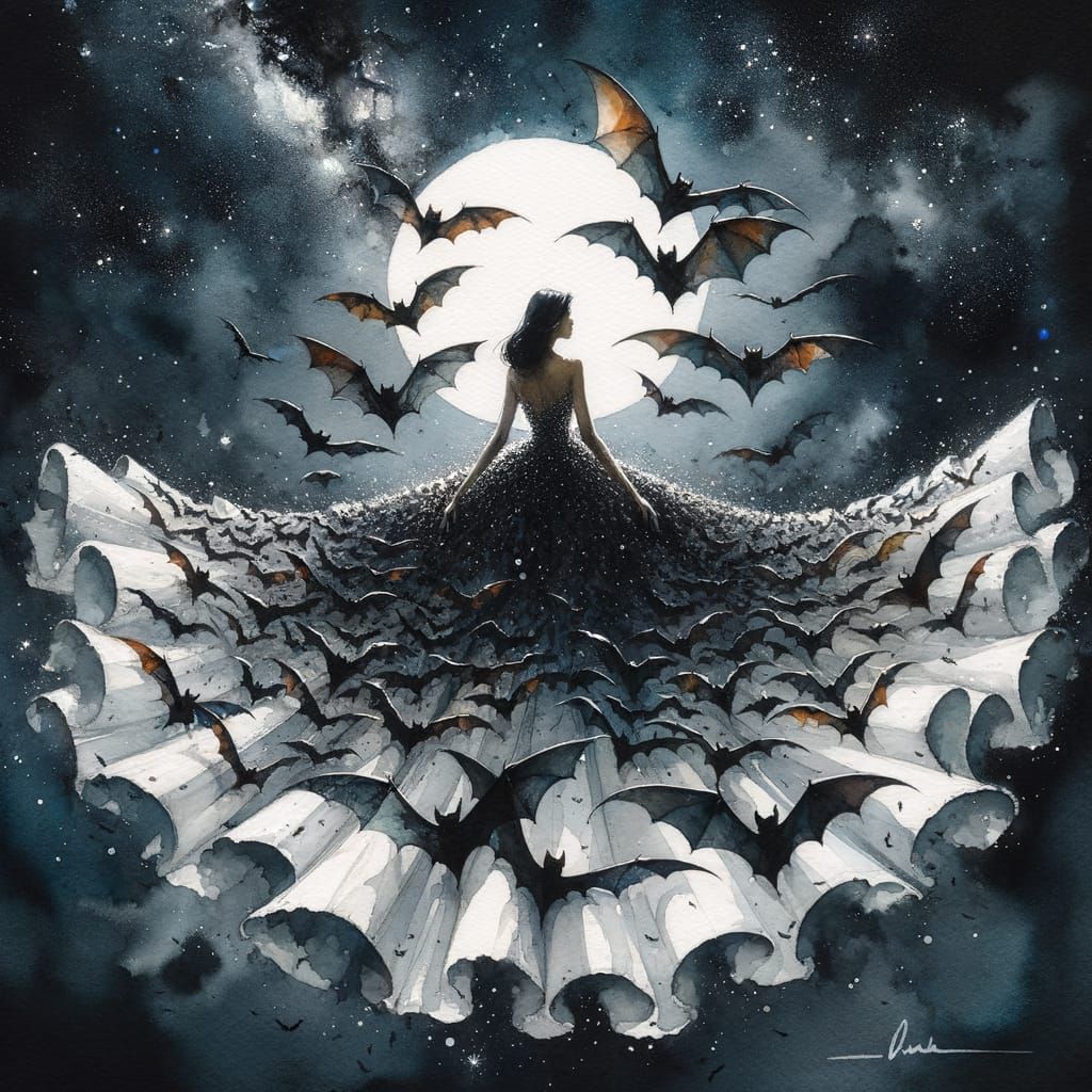 South Asian Woman's Bat Gown Under Stellar Sky