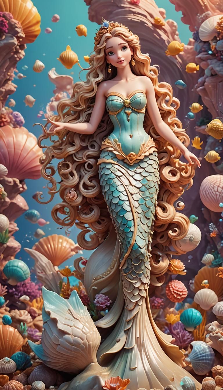 Aphrodite Mermaid in Shell: 3D Digital Art