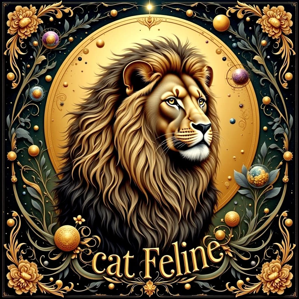 Regal Lion Portrait in Art Nouveau Style