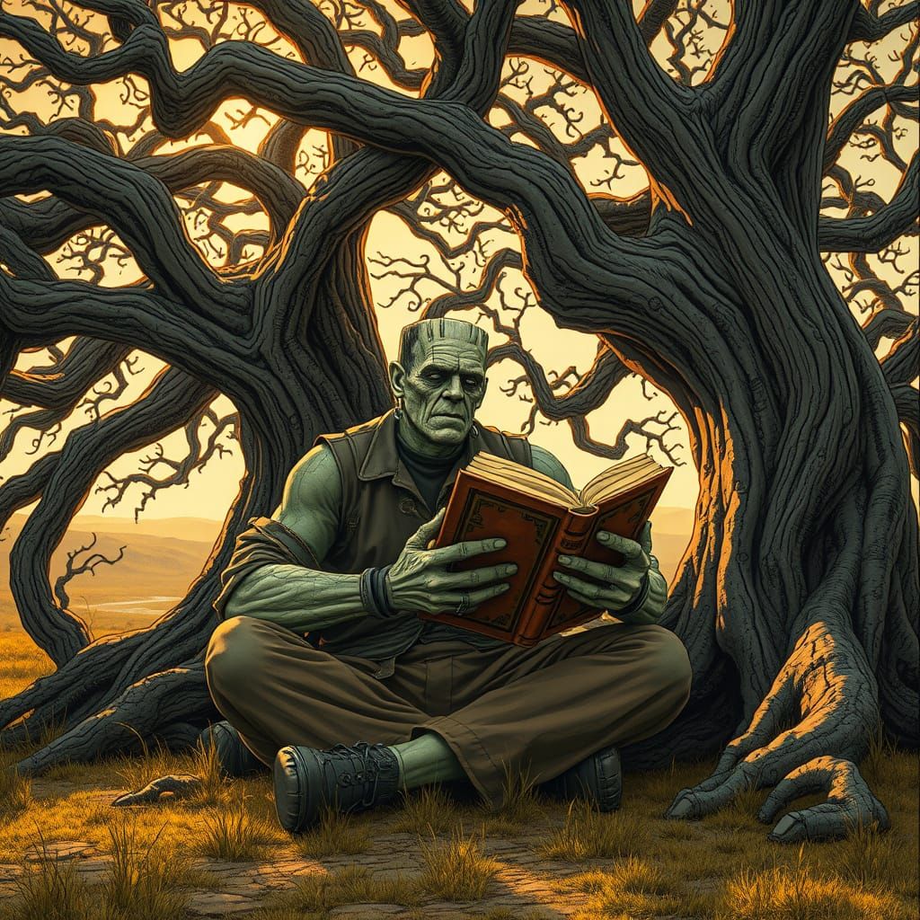 Frankenstein's Monster Lost in Renaissance Art Nouveau Liter...