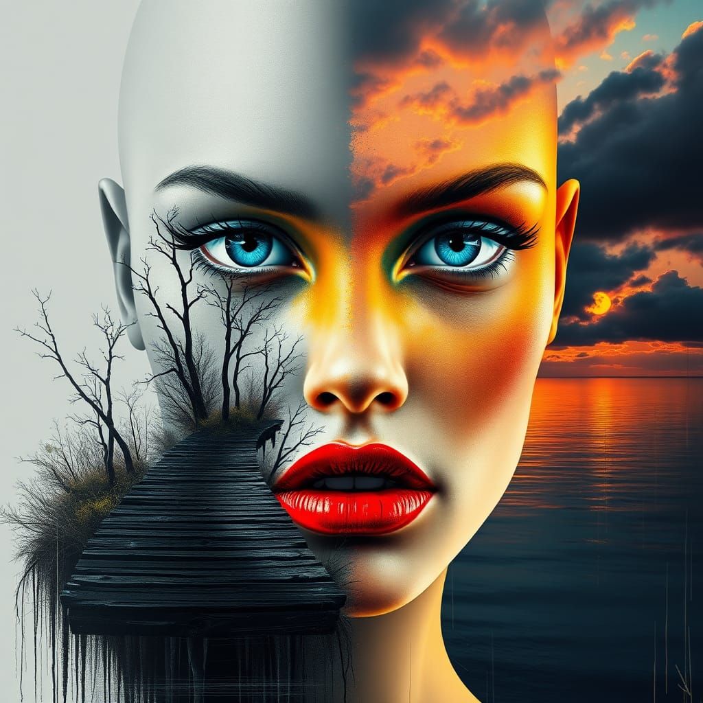 Surreal Face Merging with a Landscape in Digital Art