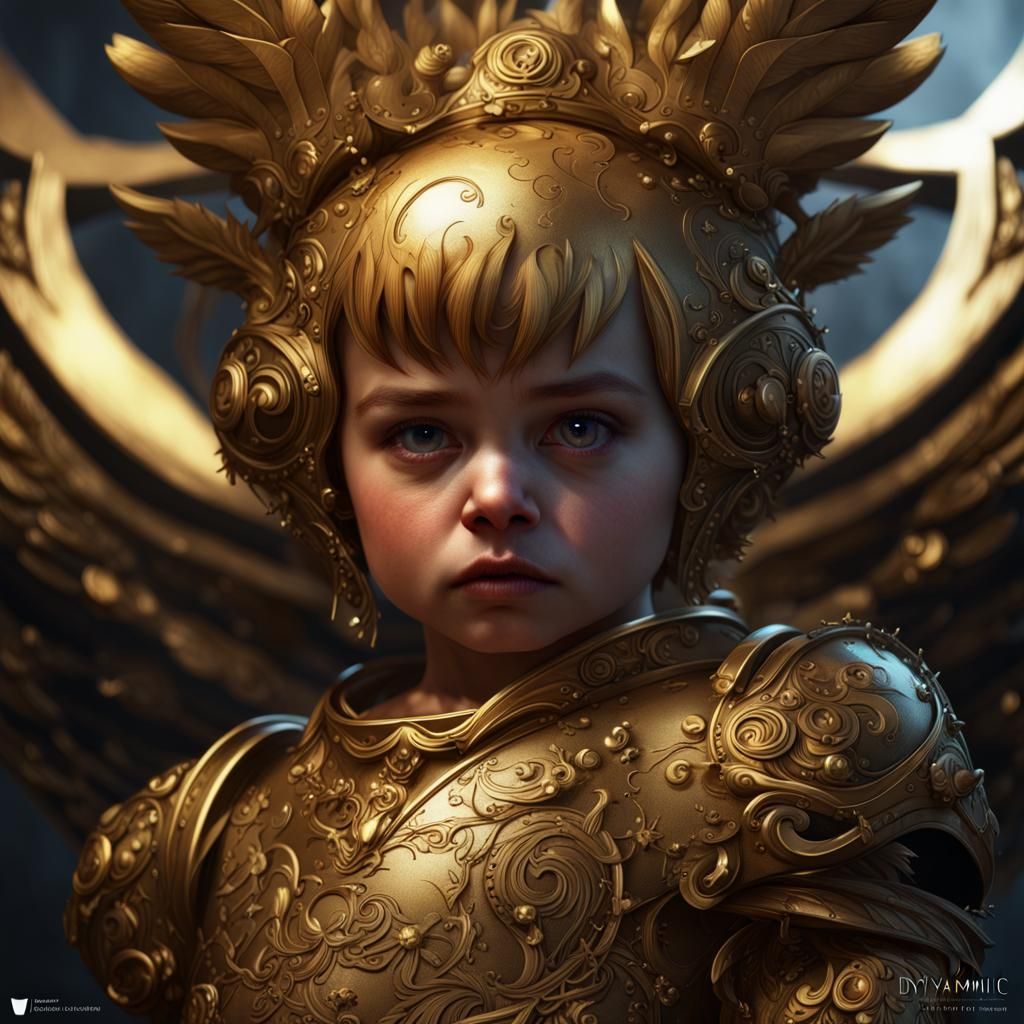 Golden Penguin Cherub in Dark Fantasy Style