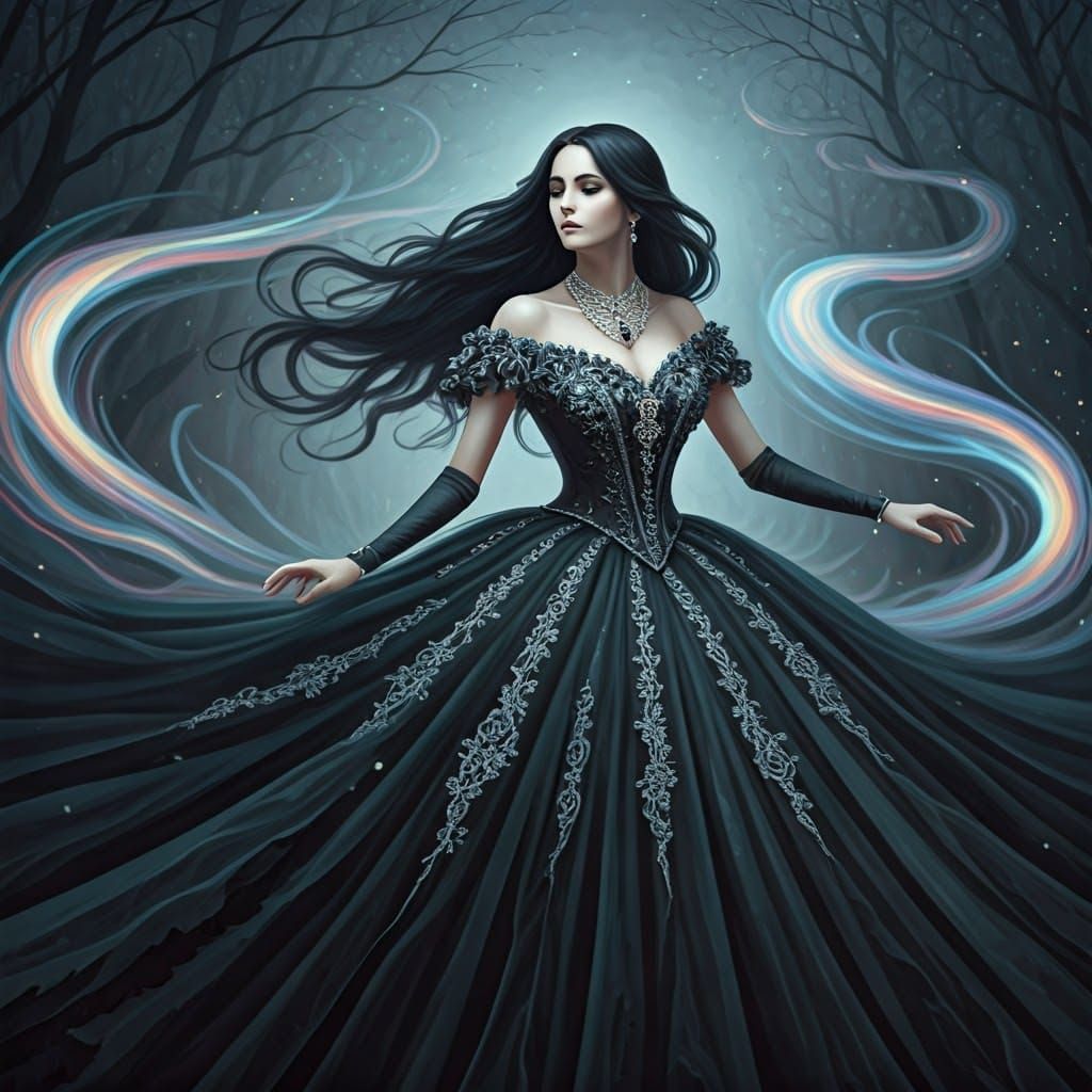 Ethereal Dance: Woman and Smoke Being in Moonlight