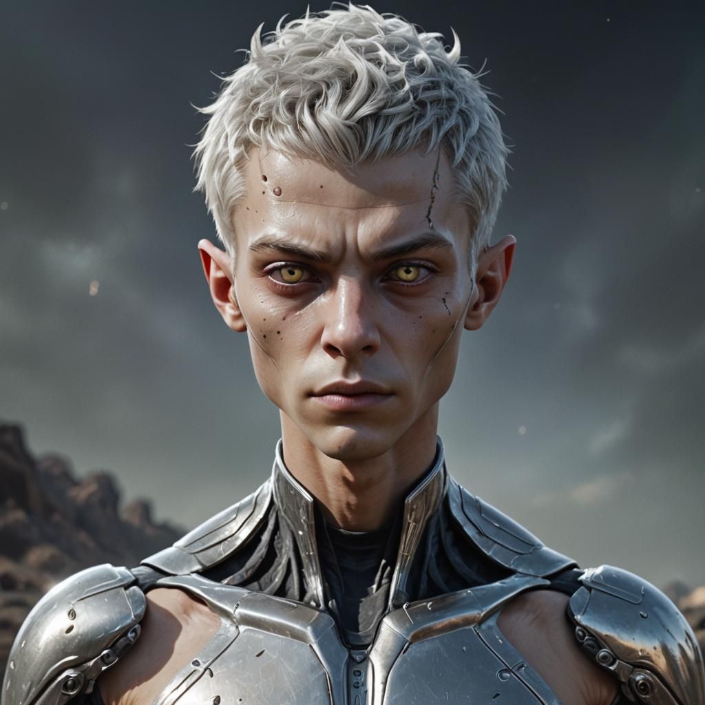 Platinum Alien Boy Portrait in Hyperrealism