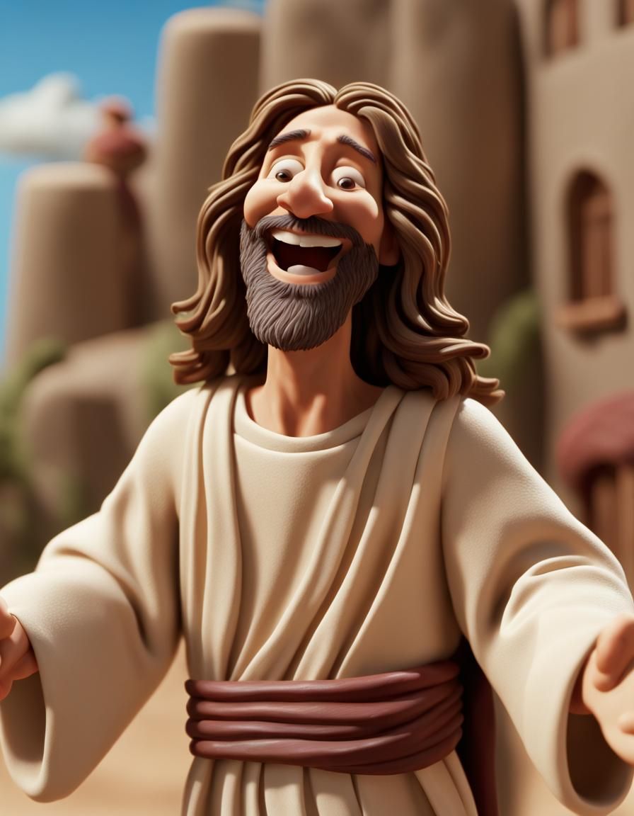 Claymation Jesus Portrait: Happy and Smiling