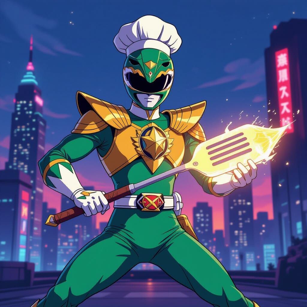 Gourmet Power Ranger with Glowing Spatula Weapon