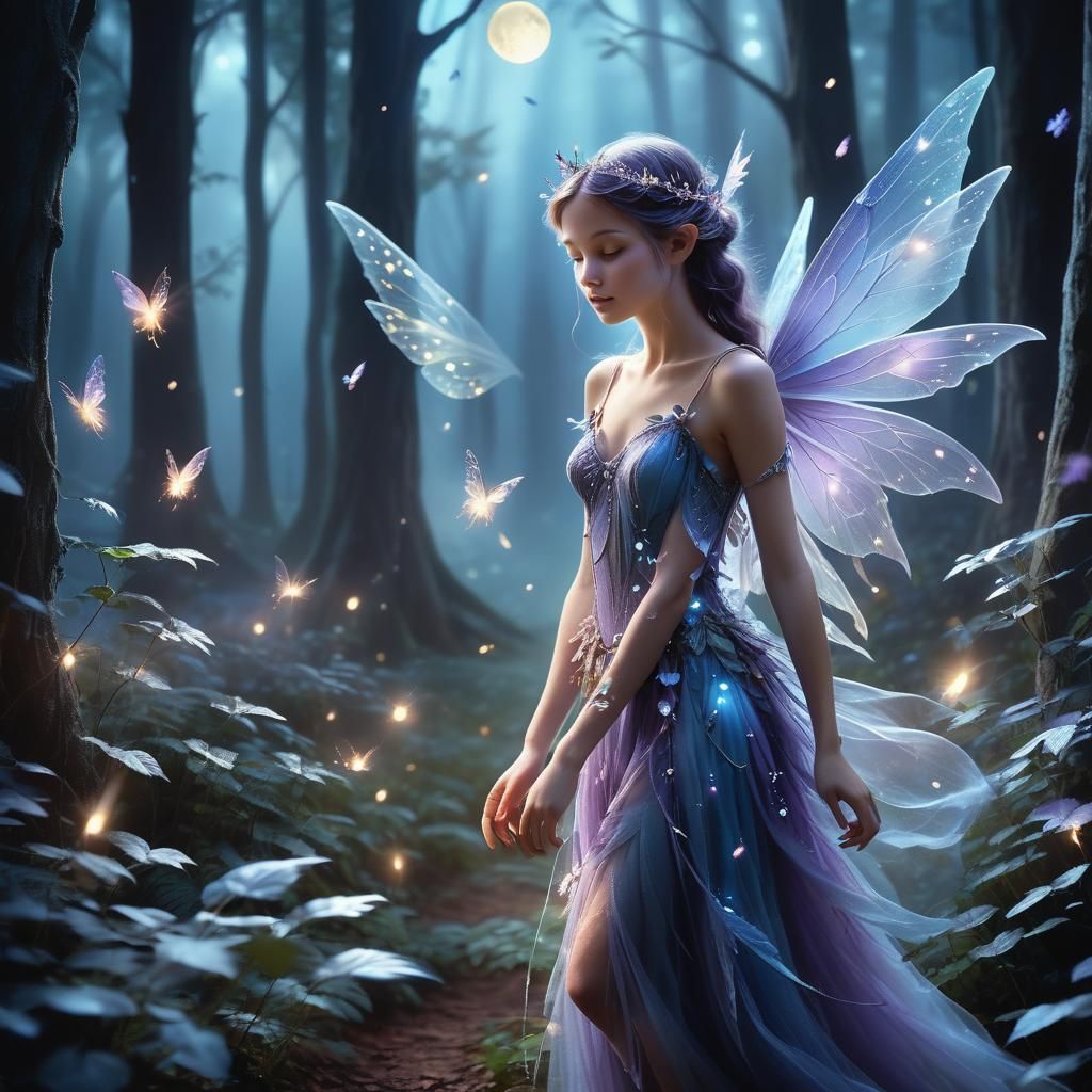 Mystical Fairy in Enchanted Forest: Ethereal Artwork