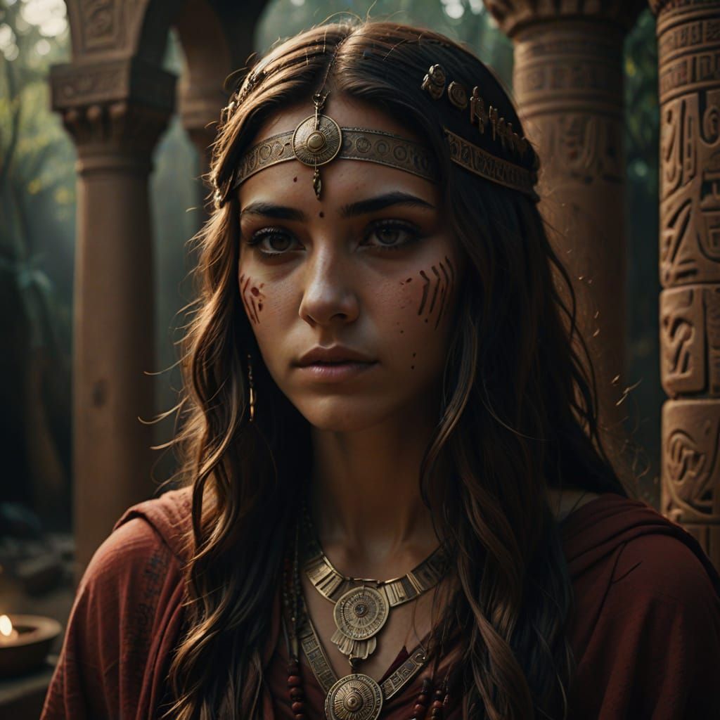 Hyperrealistic Portrait of a Jordanian Priestess with Crimso...