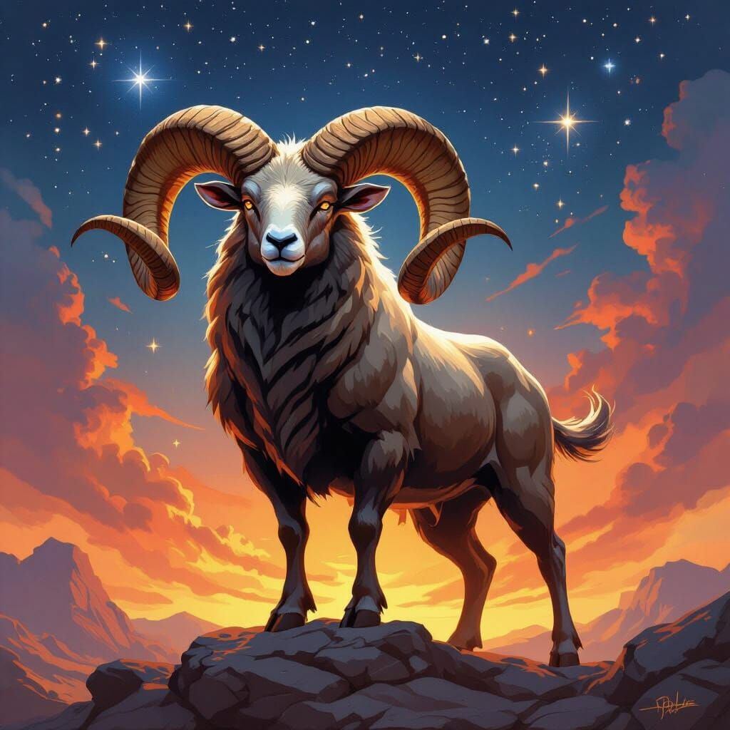Powerful Ram Symbolizing Aries in Fiery Fantasy Art