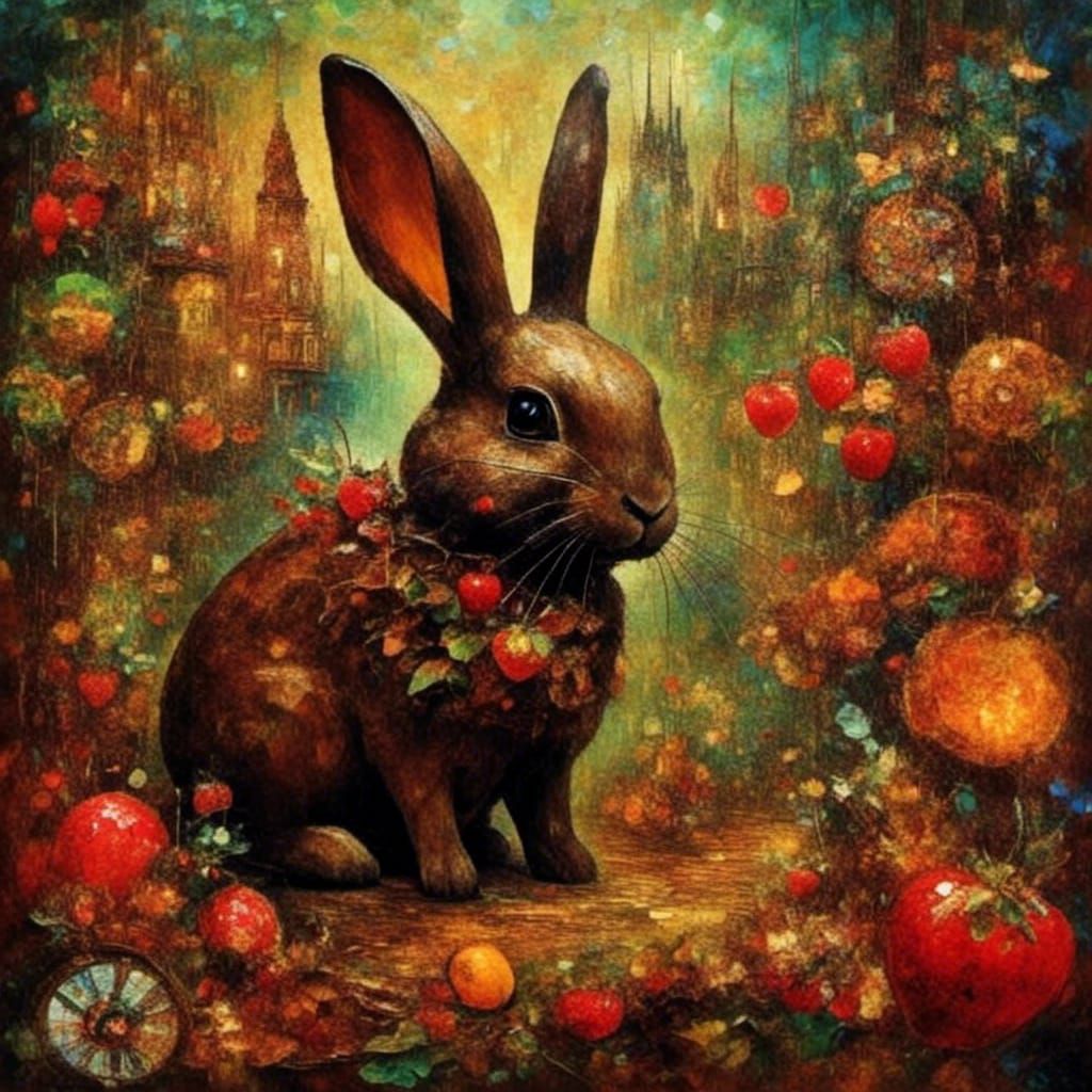 Chocolate Rabbit with Strawberries in Diamond Style