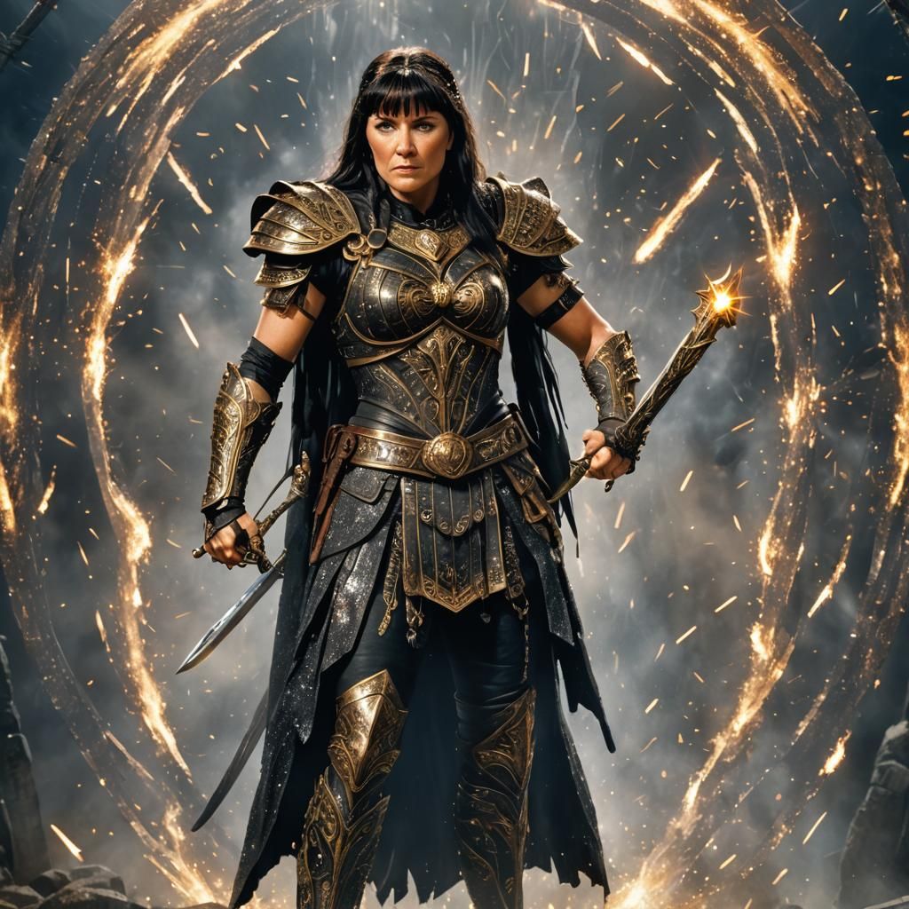 Aged Warrior Princess Portrait with Glitter Effects