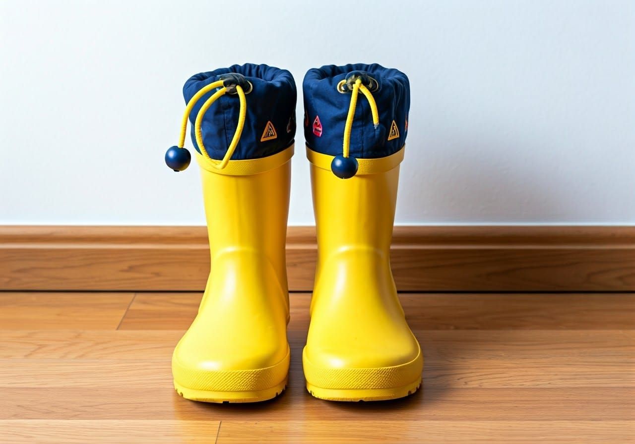 Vibrant Yellow Rain Boots on Wooden Floor