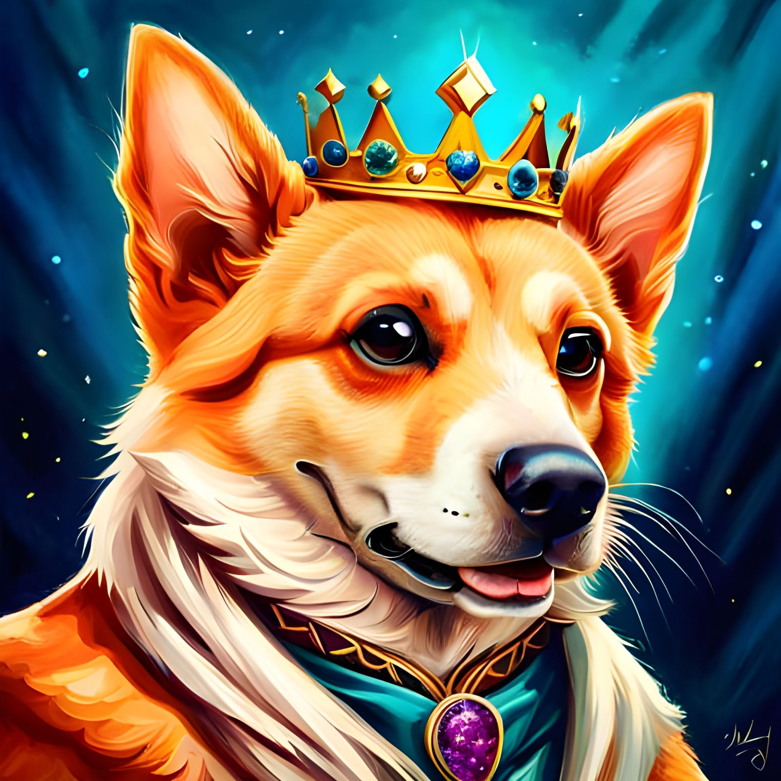 Luxurious Corgi King in Diamonds and Crown