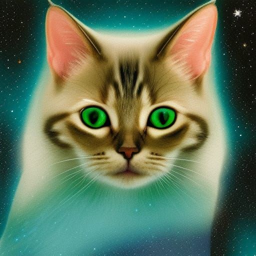 Cute Blue Cat Gazing at Galaxy with Stardust