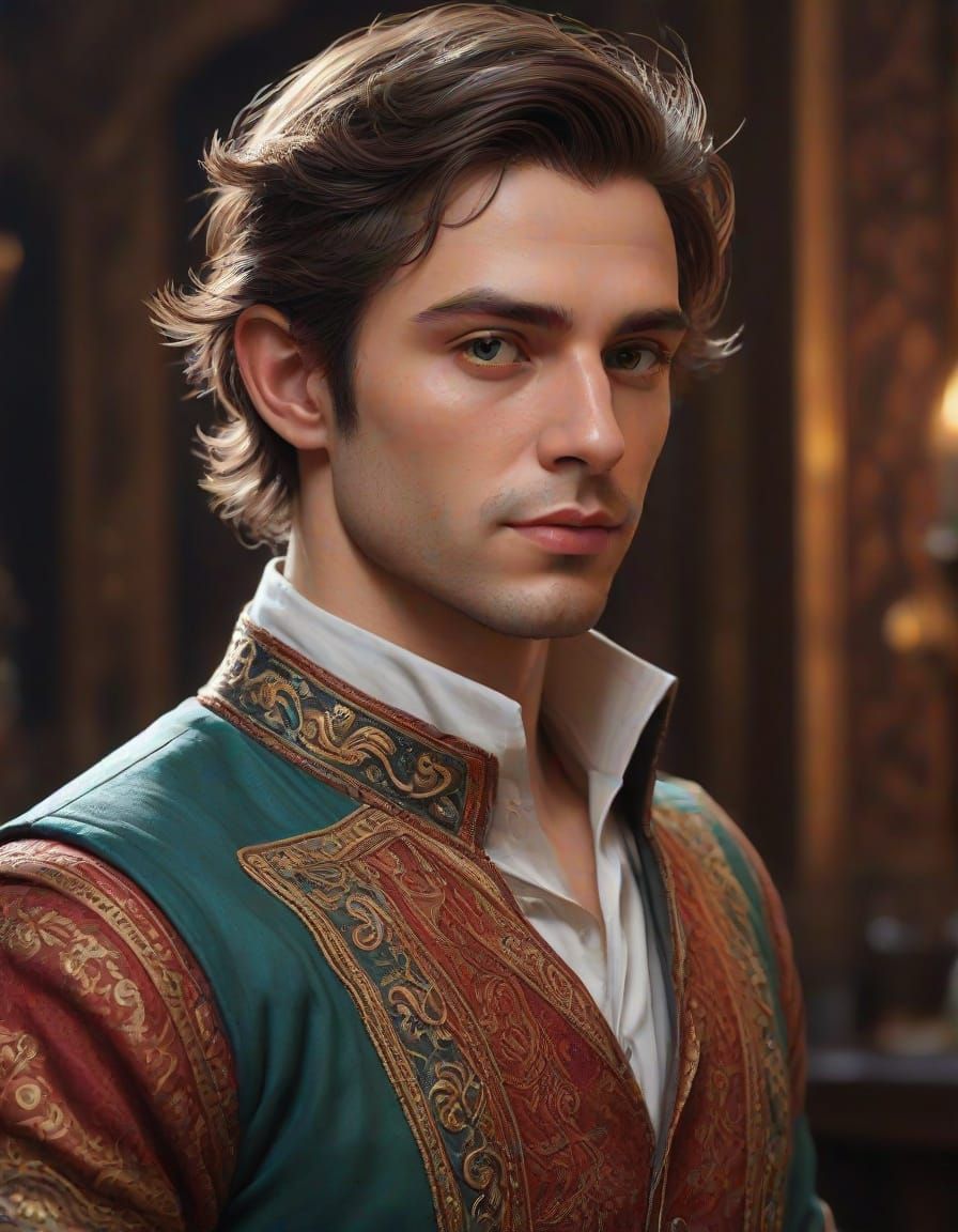 Half-Elf Waiter in High Fantasy Digital Art