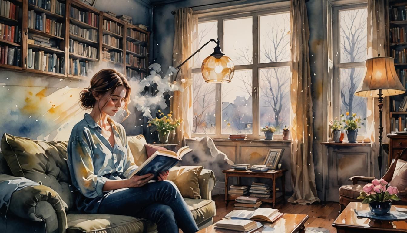 Spring Reading: A Watercolor Glass Painting