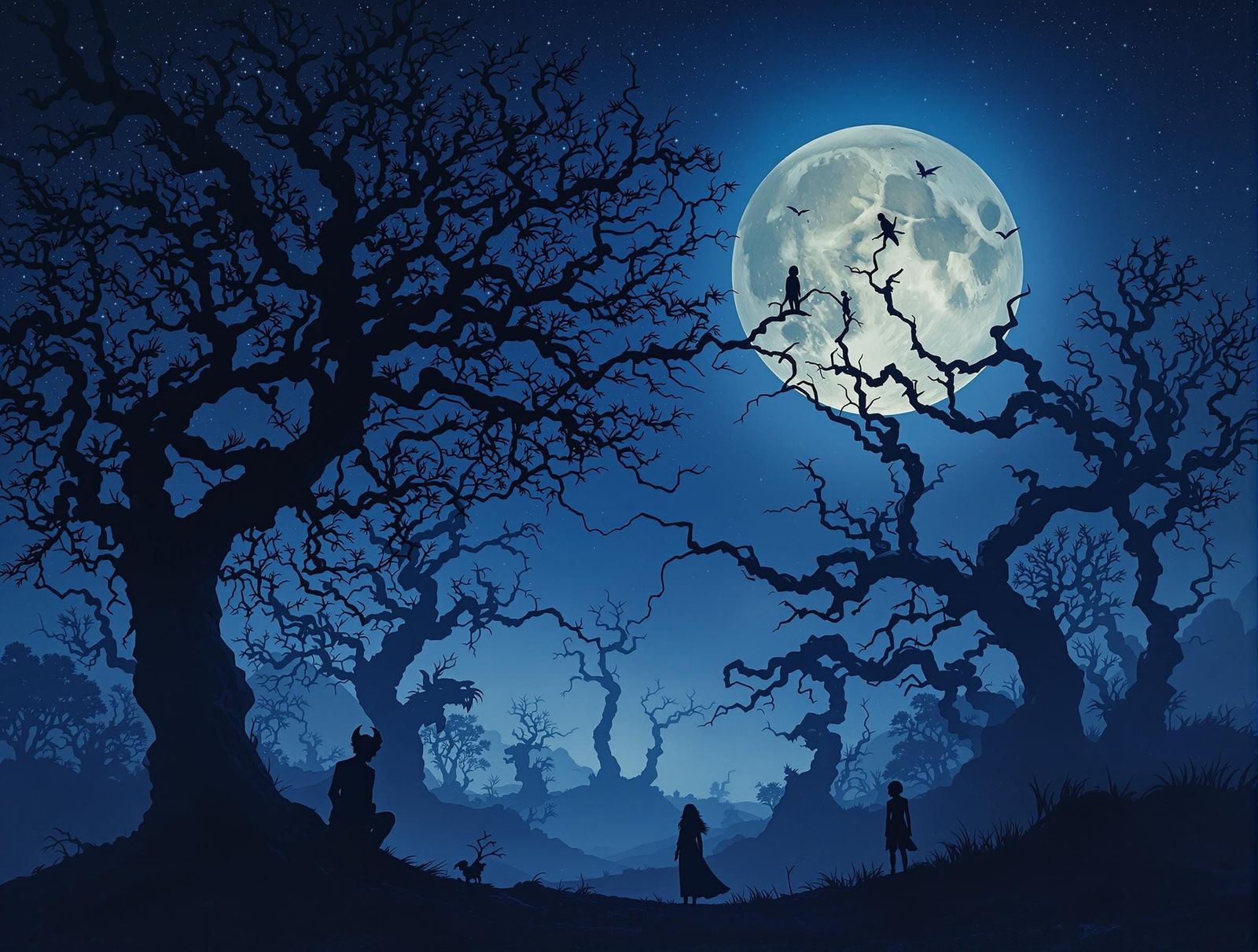 Surreal Moonlit Landscapes with Fantastical Creatures