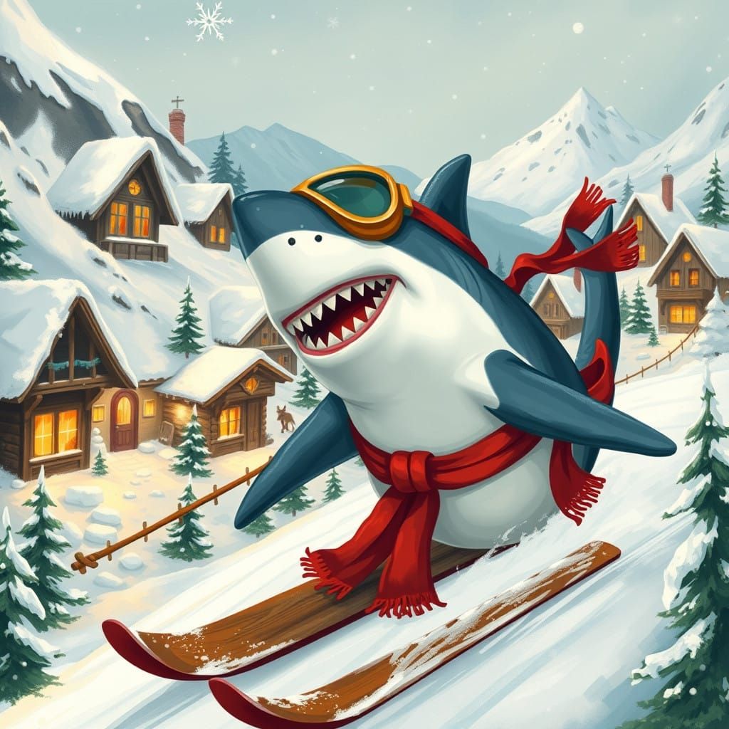 Shark Sails Down Winter Village Ski Run