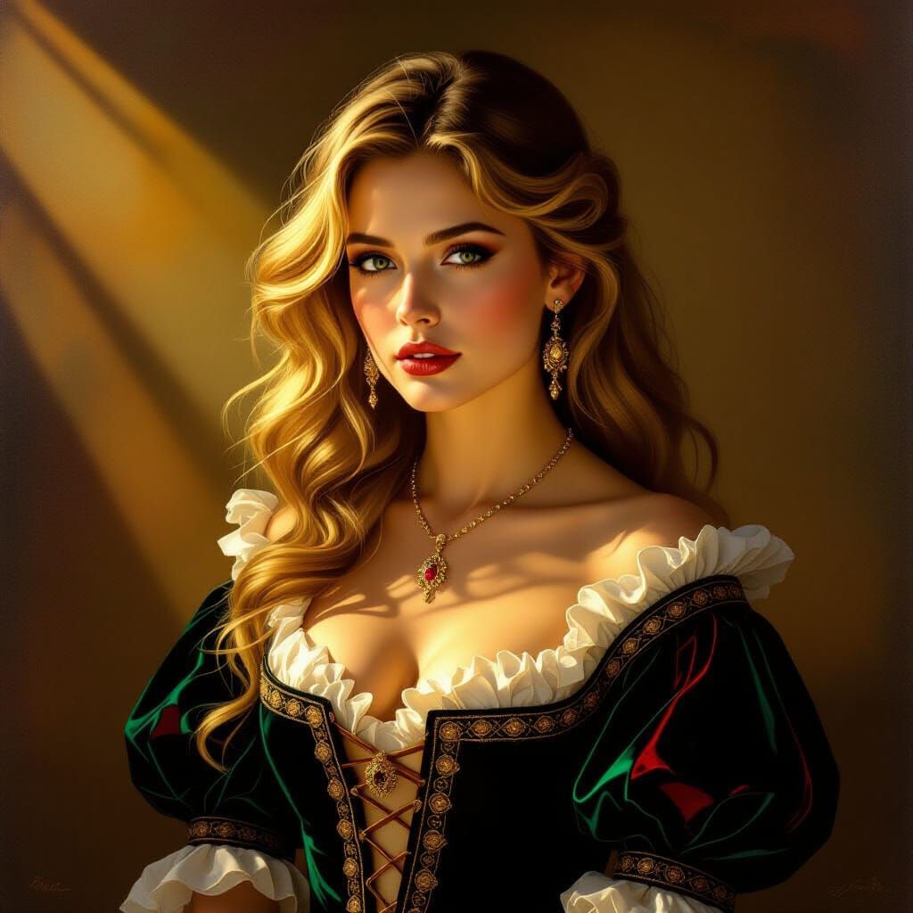 Baroque Portrait of Alluring Golden-Haired Woman