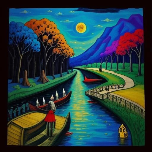 Charon Ferries Soul Across Styx in Folk Art