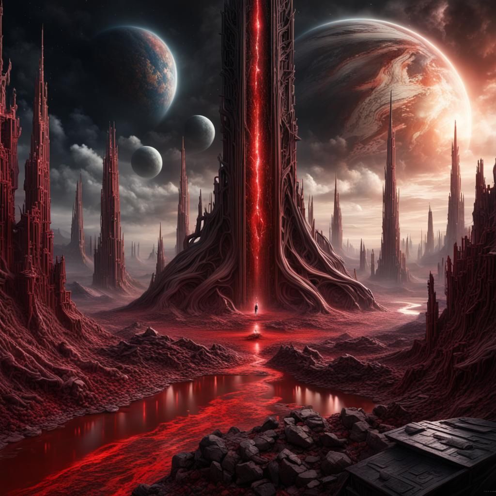 Blood Of Infinity: Hyperrealistic Fantasy Sci-Fi Scene