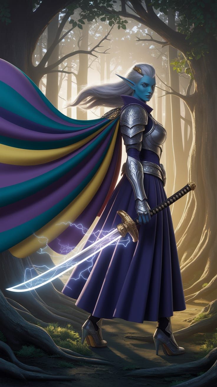 Majestic Aasimar Paladin in Mystical Forest