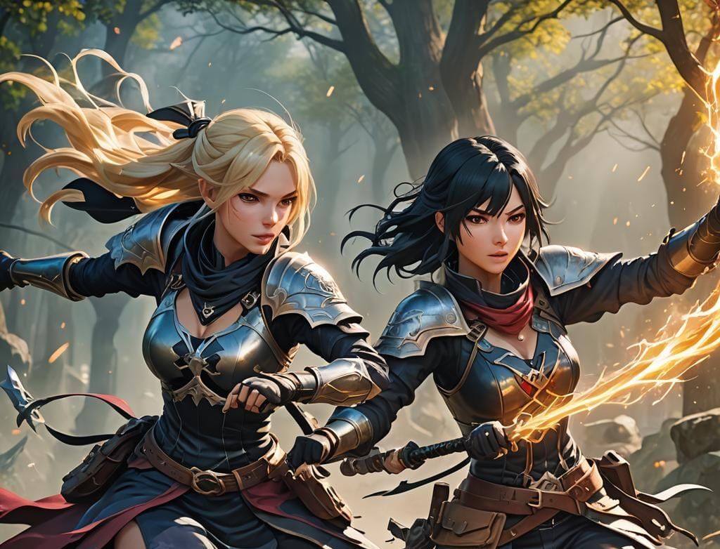 Anime-Style Rogue and Ranger Battle in 3D