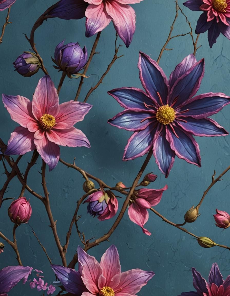 Realistic Pink and Purple Flower on Dark Background