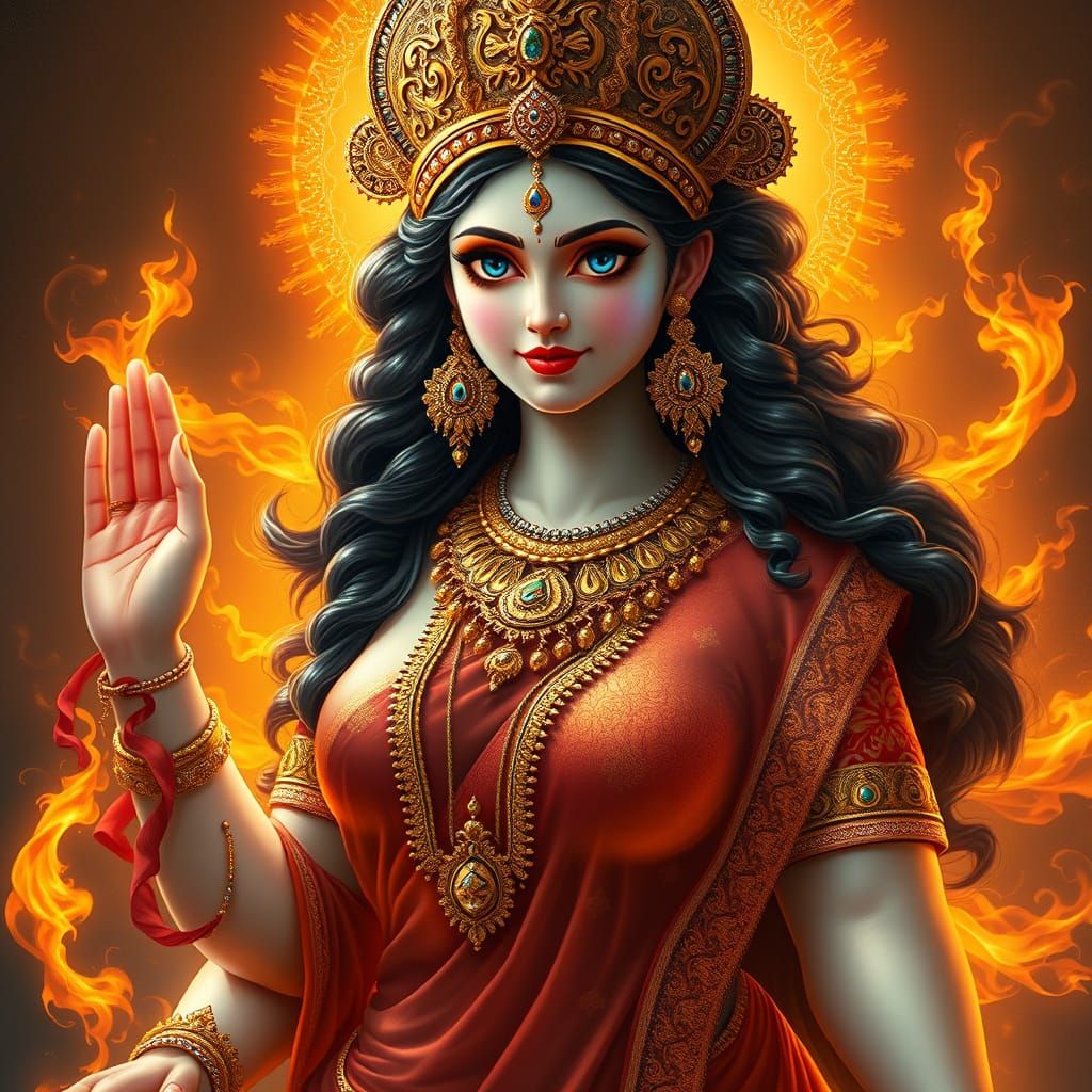 Sensual Hindu Goddess Lakshmi in Opulent, Cyberpunk Style