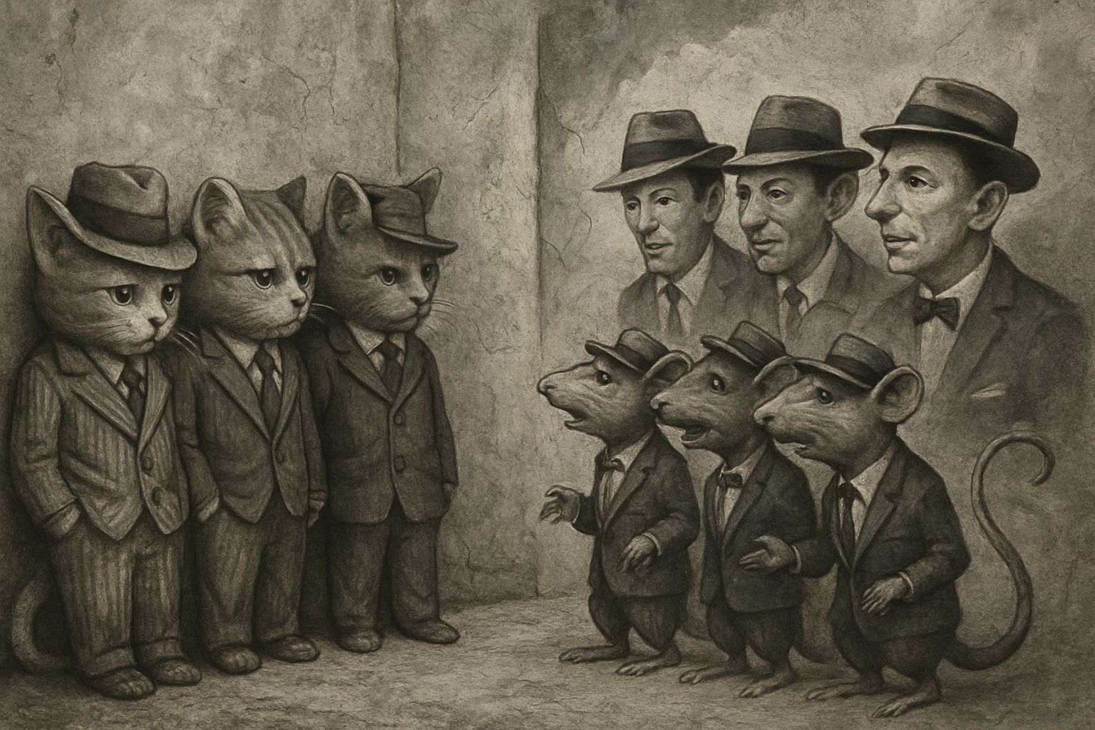 Kitten Gangsters Confront Rat Pack in Surreal Alley