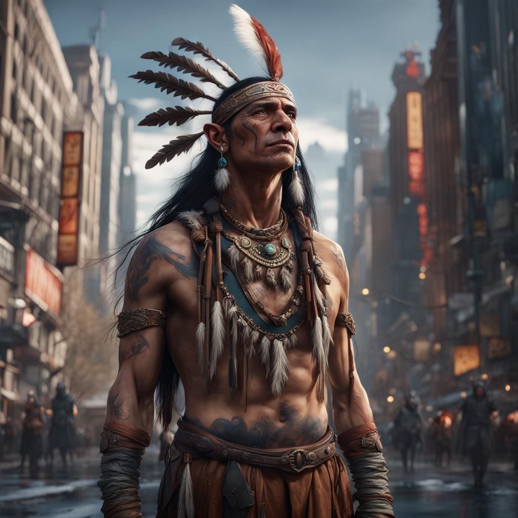 Native American Elf Portrait on City Street