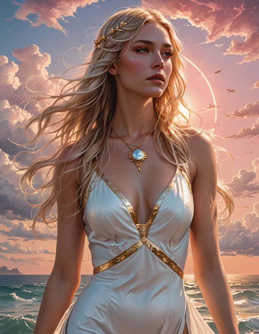 Nordic Woman in White Dress, Hyperdetailed Digital Art