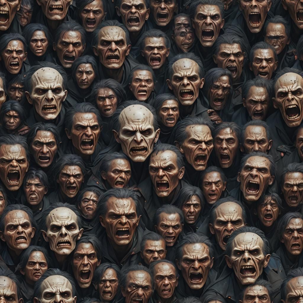 Visage of Hatred, Anger, and Sorrow in Detailed Matte Painti...