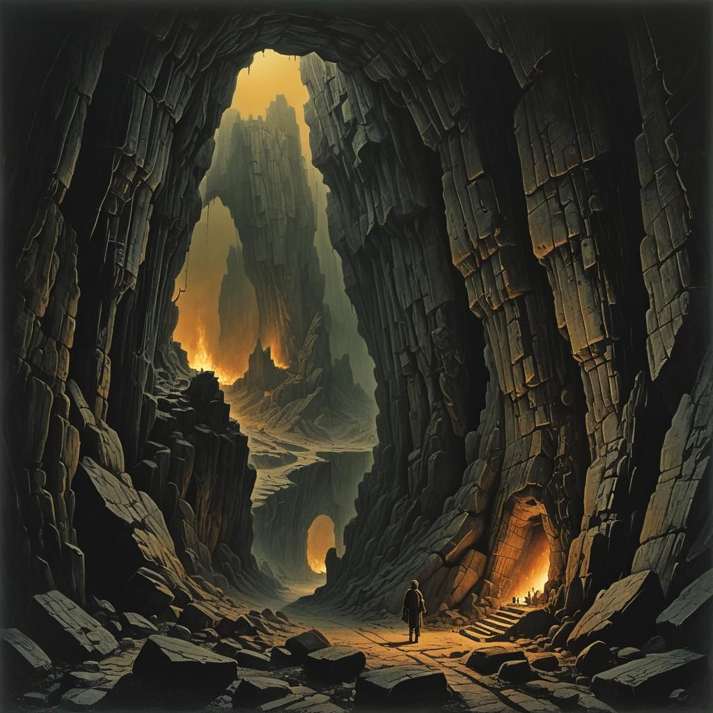 Eerie Cave Passage with Bottomless Abyss