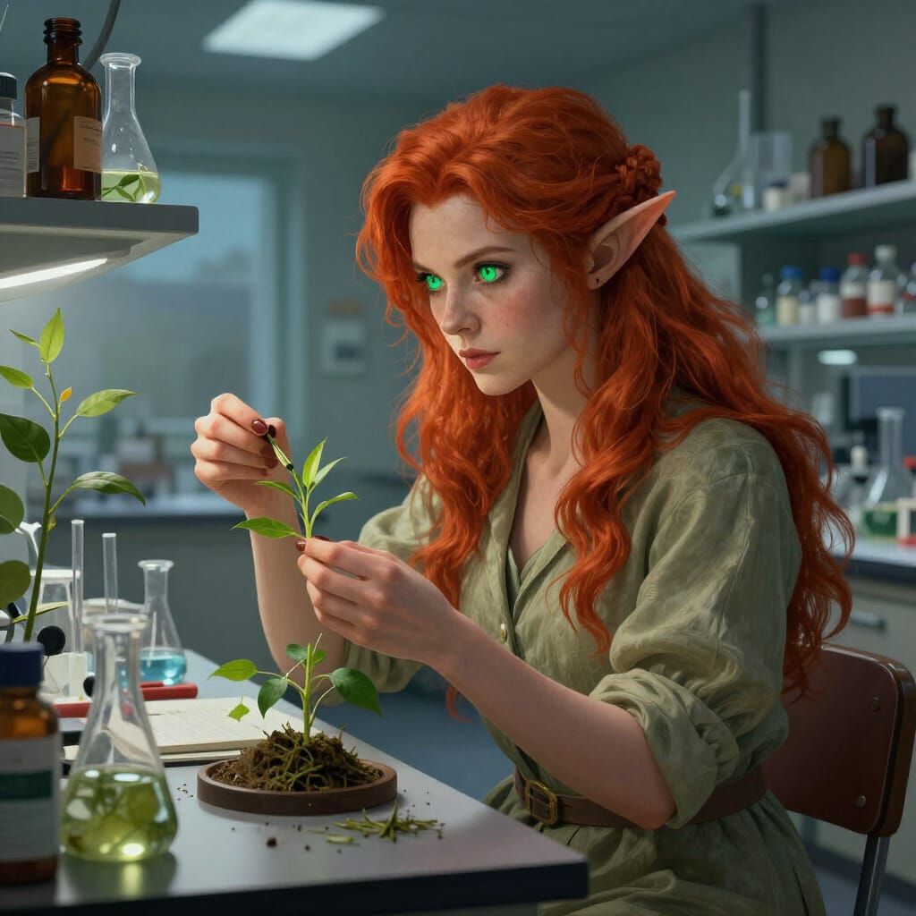 Elven Professor in Modern Lab: Epic Digital Matte Painting