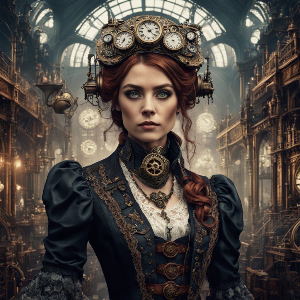 Steampunk Beauty in Victorian Lace: Digital Matte Painting