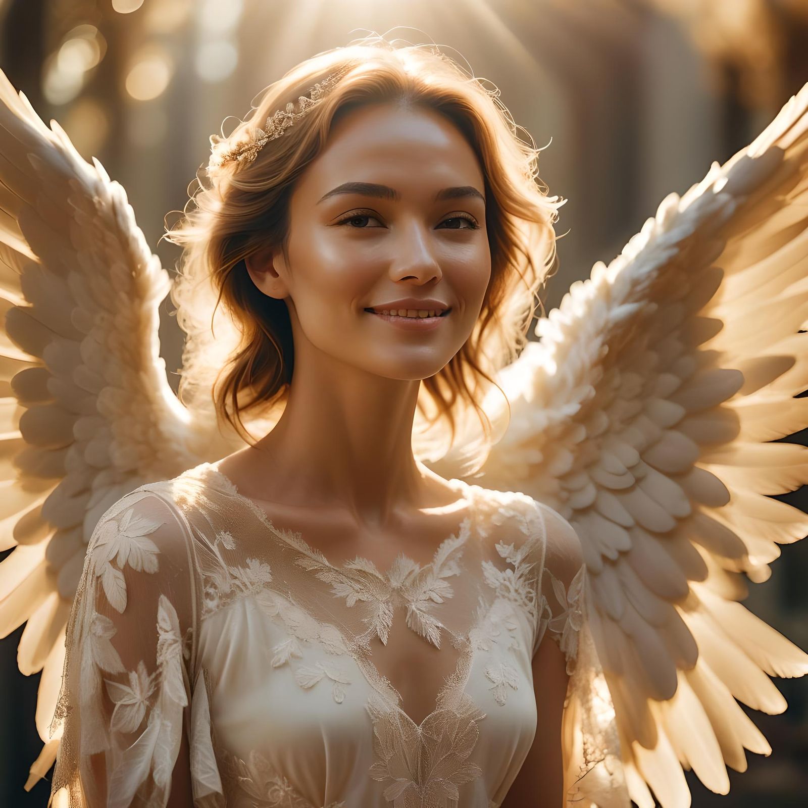 Cinematic Angel Image with Film Grain Effects