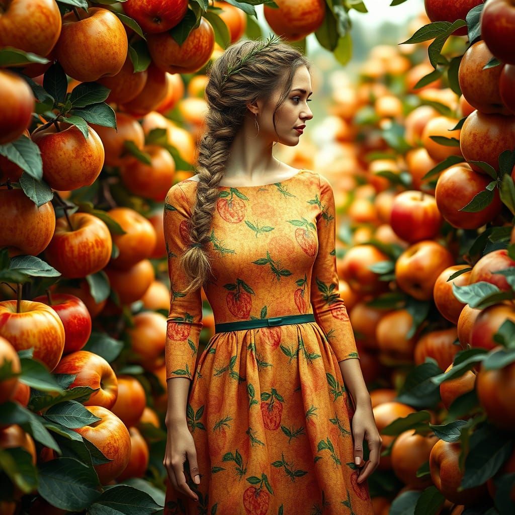 Woman in Whimsical Apple Paradise