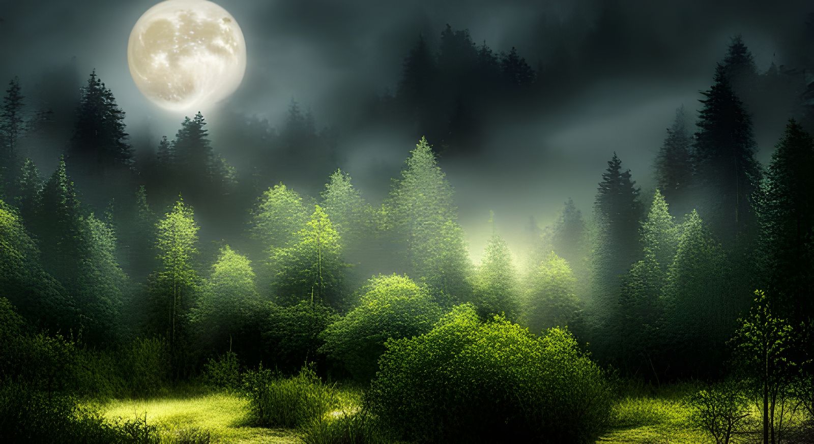 Moonlit Forest with Fireflies: Digital Matte Painting