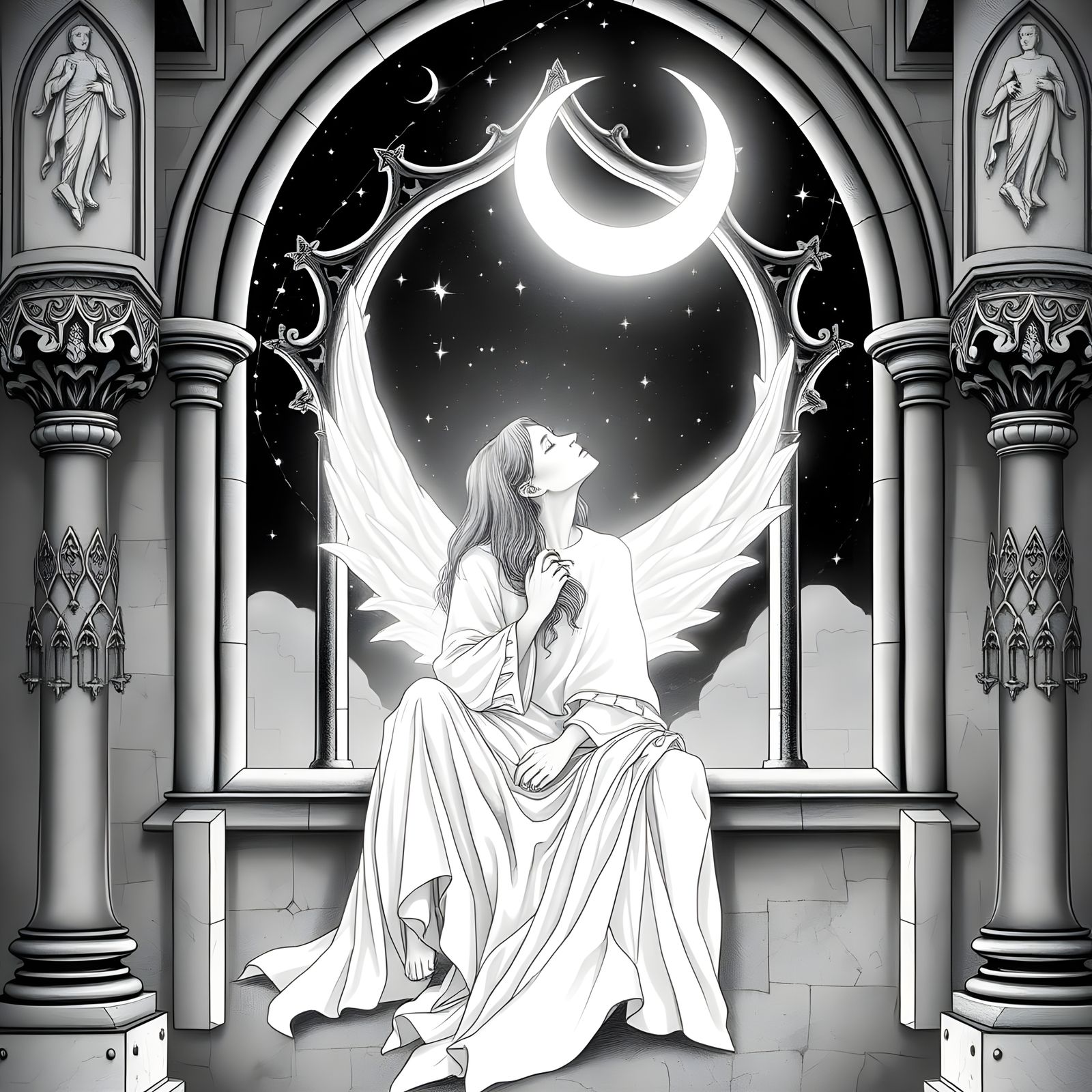 The Star Tarot Card Illuminates a Black and White Scene