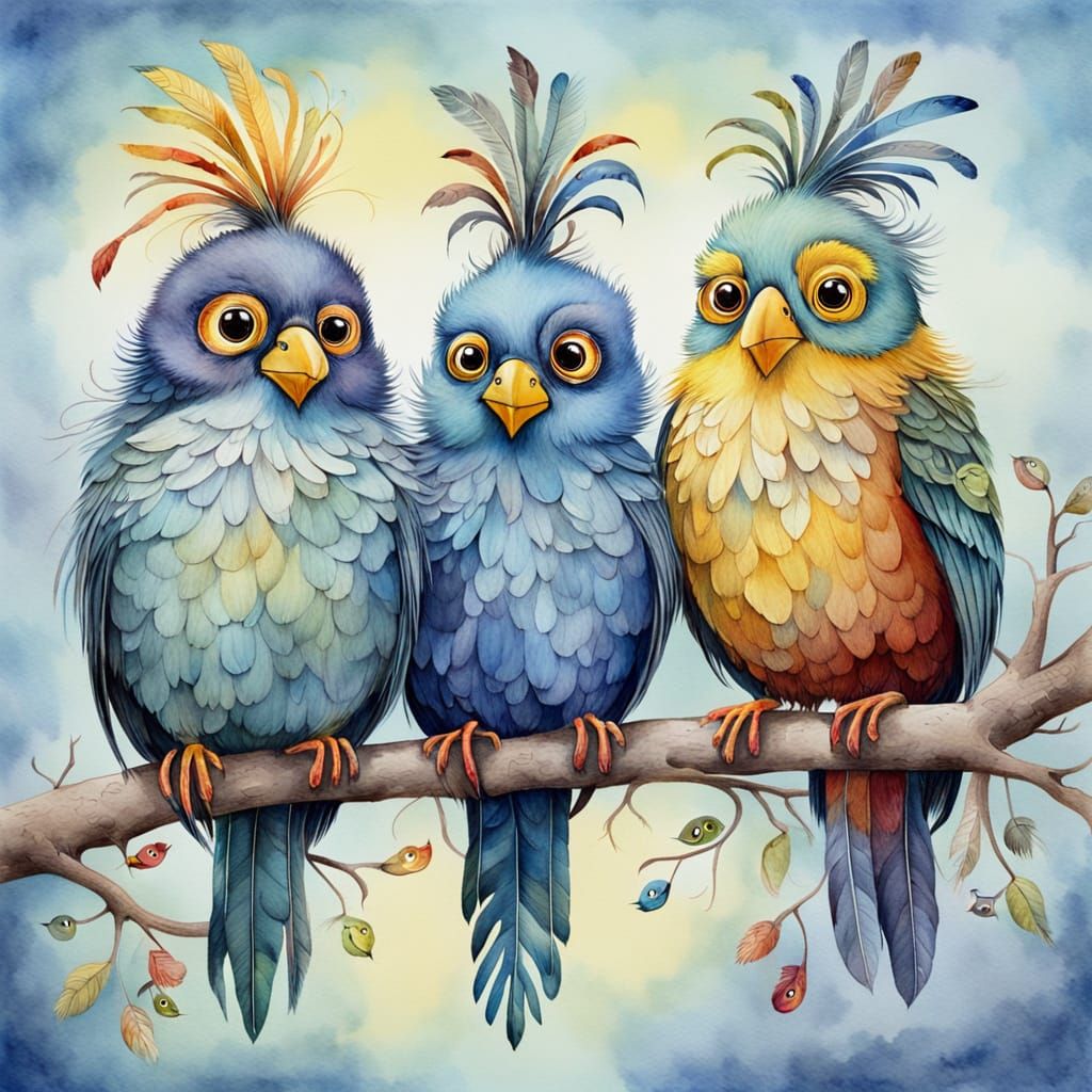 Vibrant Watercolor Birds in Whimsical Hues