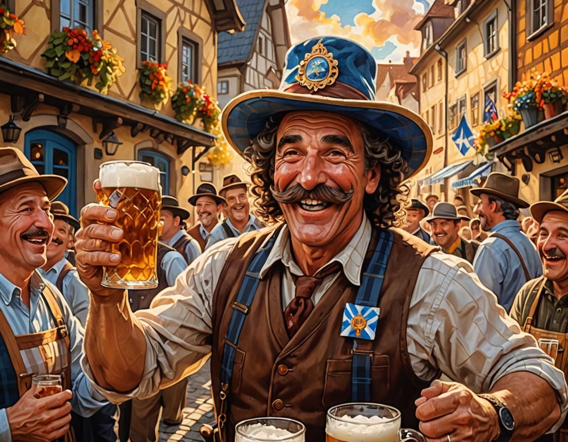 Bavarian Man Cheers with Beer Mug