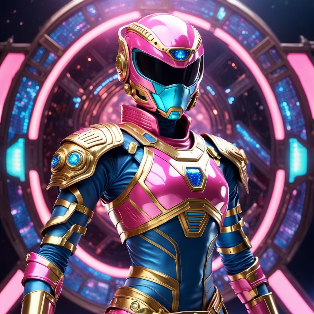 Retrofuturistic Beetle Power Ranger in Solarpunk Utopia