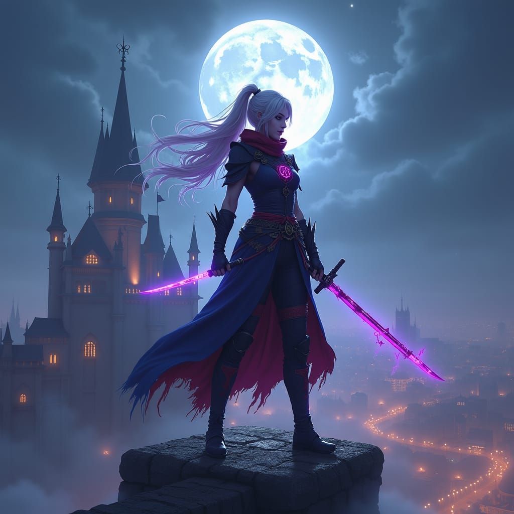 Lightning Farron as Ninja in Fantasy Cityscape