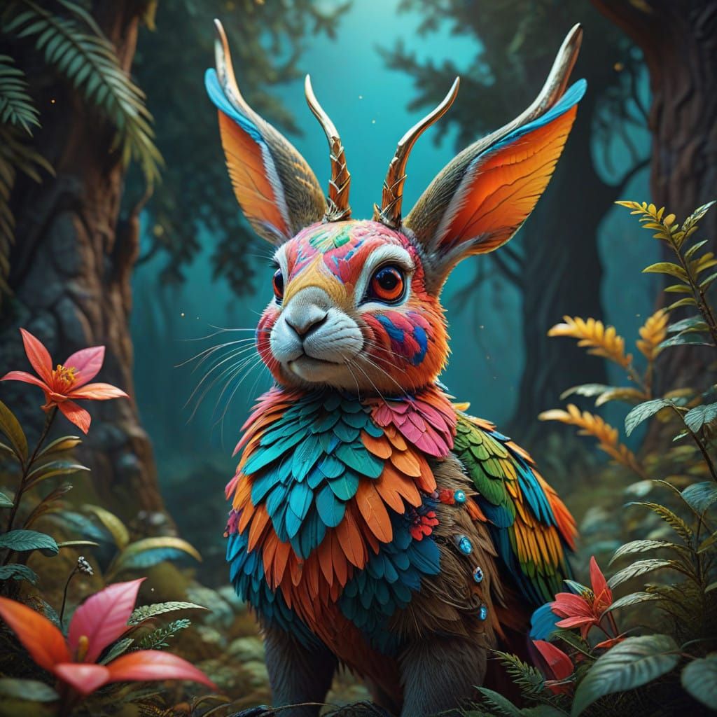 Whimsical Pop Art Wolpertinger in Vibrant Colors