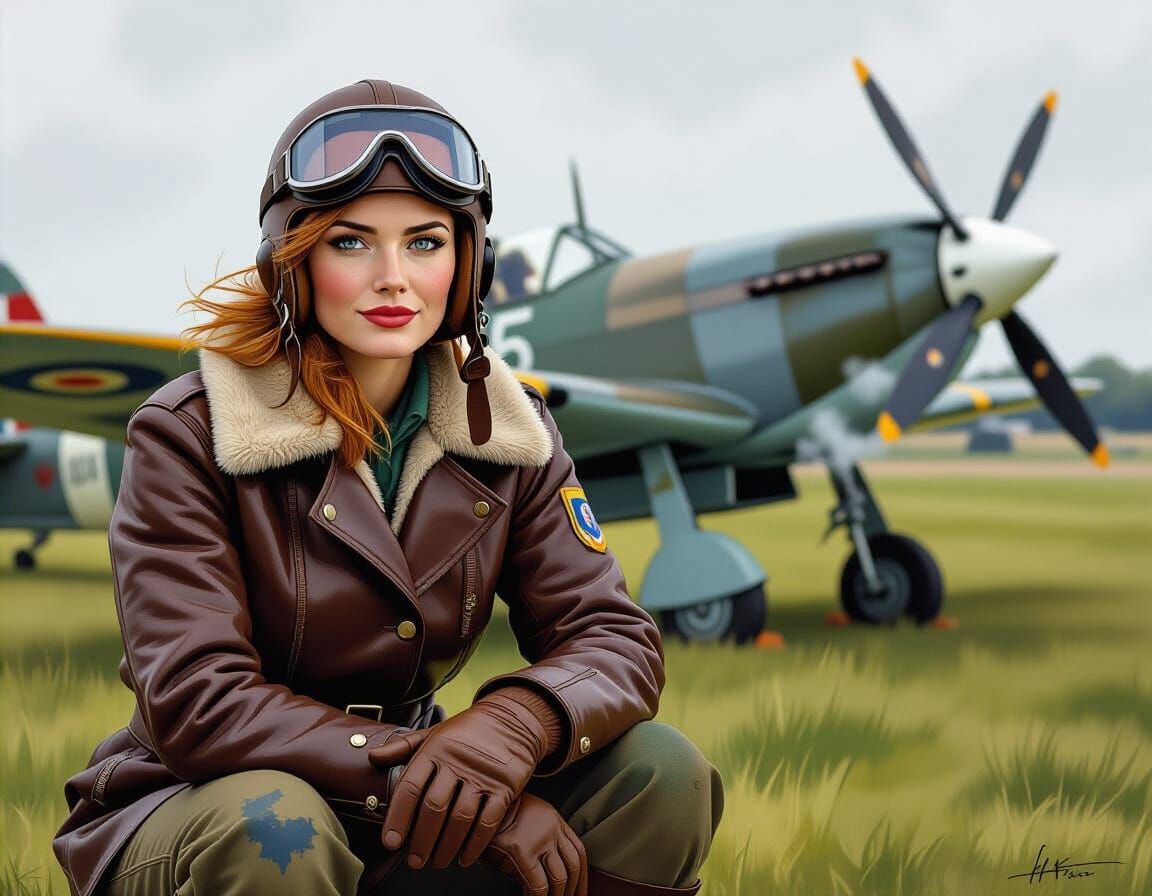 World War II Fighter Pilot in Gouache Illustration