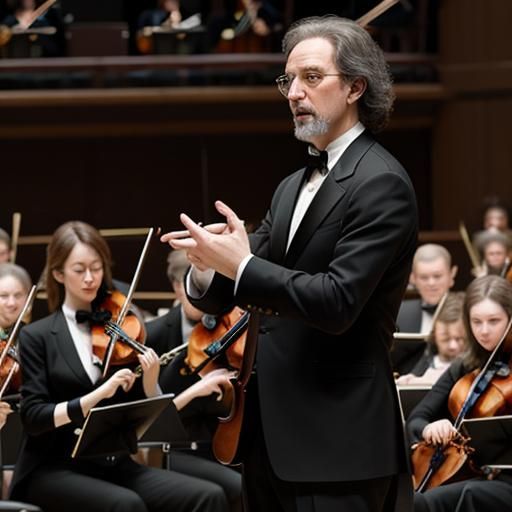 Orchestra in Full Performance with Conductor